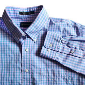 Allen Edmonds Men's Wrinkle Free L/S Button Shirt Blue Pink Gingham Plaid Sz XL